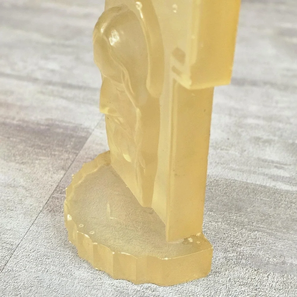 Vintage MCM Lucite Face Of Jesus Christ W. Cross Christian Crucifix Clear Yellow